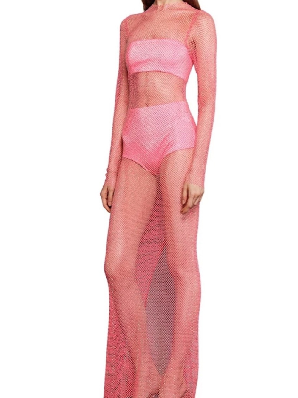 Bronx & Branco Sheer hot Pink Mesh and rhinestone dress - Picture 3 of 8